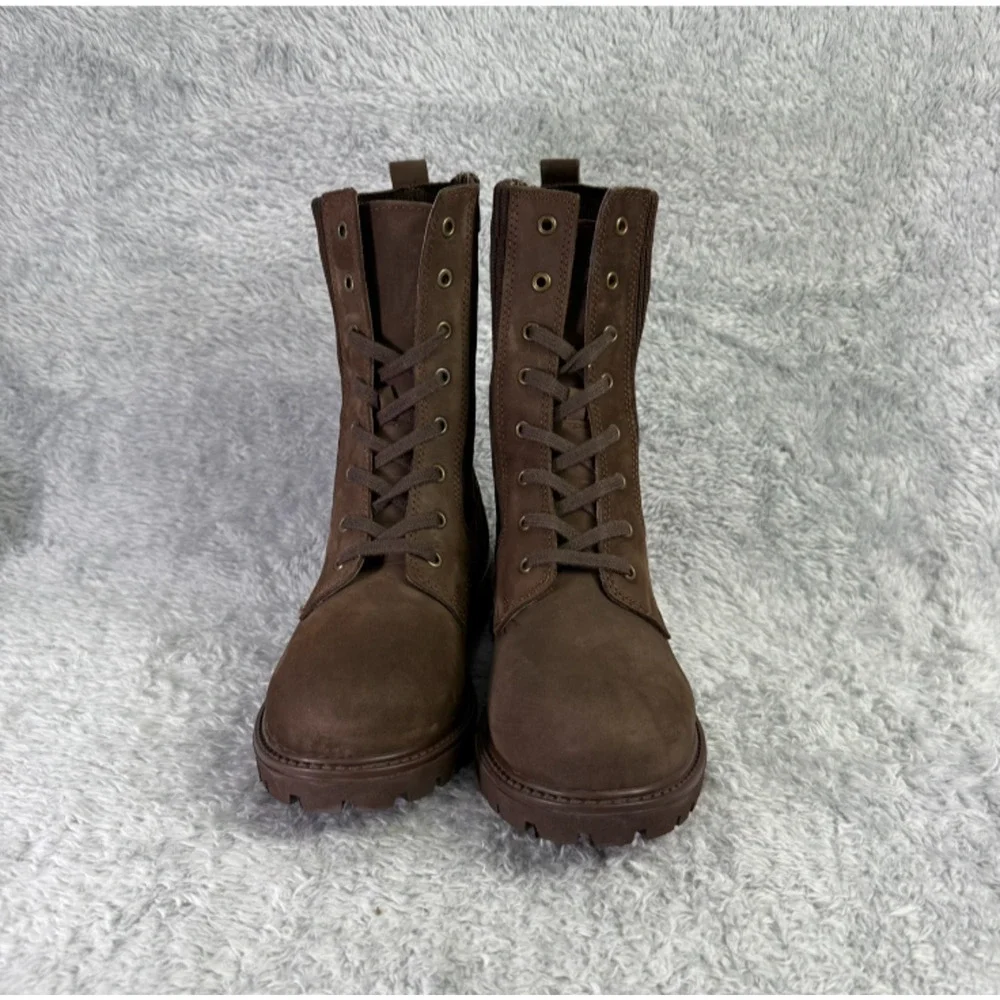 Bueno Stella Combat Boots Brown Suede Lace Up Booties Women's Size 7.5